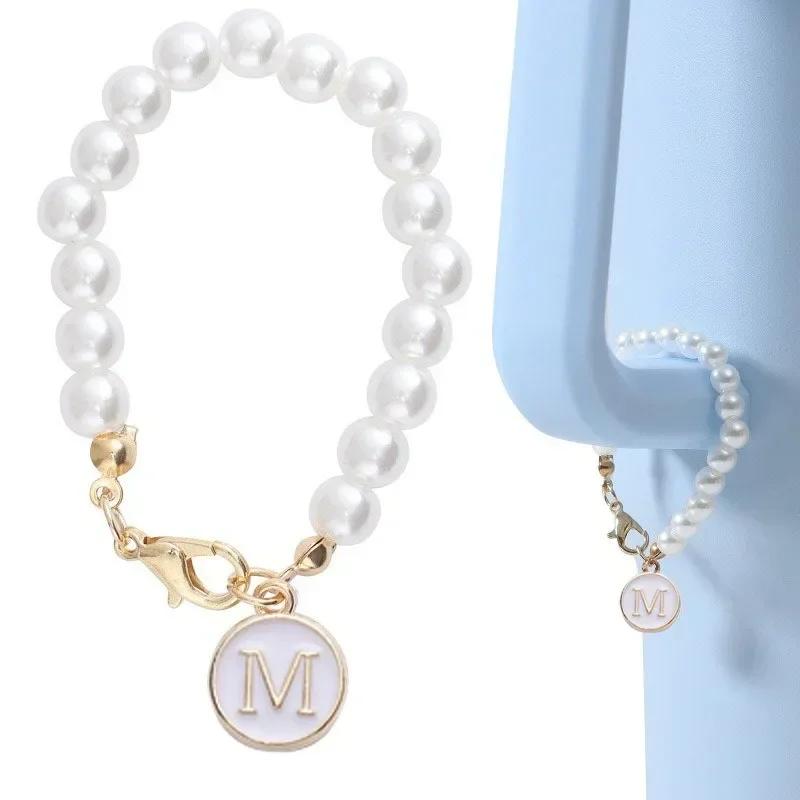 Letter Charm Pearl Chain For Most Cups Accessories For Handle Water Bottle Tumbler Personalized Initial Name ID Cups Decorations