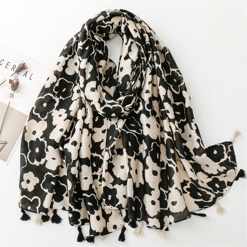 Women’s Flower Patchwork Print Fashion Scarf and Shawl Fall Winter Soft Warm Comfortable Stylish Scarf Cotton Linen Sunscreen Shawl for Evening Dress