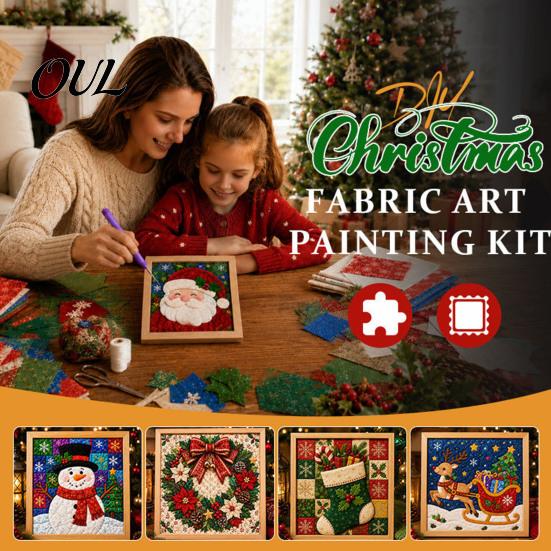 DIY Christmas Gift for Craft Lovers Fabric Art Painting Kit, 3D Patchwork Wall Decor Making Festive Home Kit Set with Santa Snowman Reindeer Stocking,