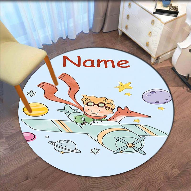 Custom Name The Little Prince Printed Round Rug Carpet Chair Rug Area Rug Entryway Doormats,for Office Chair Living Room Bedroom Kitchen Room.