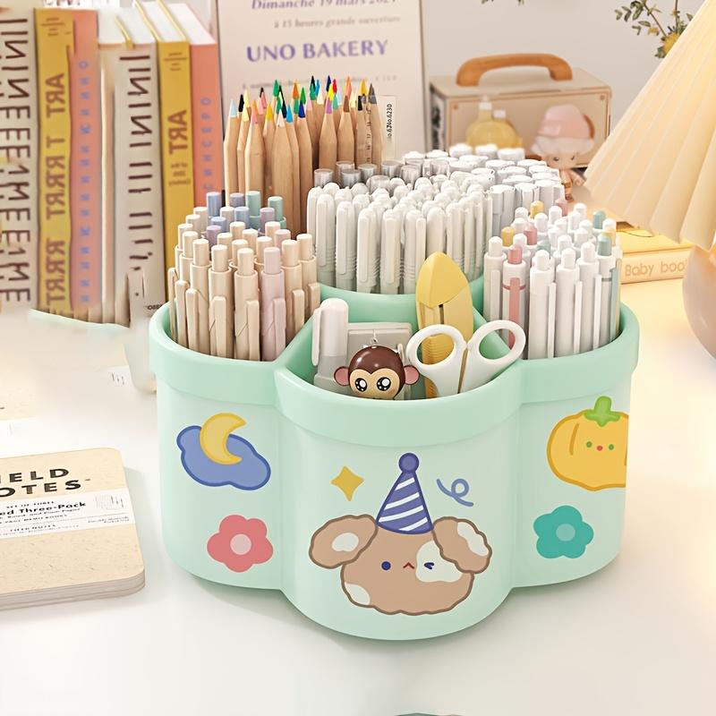 360-Degree Rotating Desk Organizer Set,Cute Multi-Functional Stationery Holder with Large Capacity,PVC Round Pen & Art Supplies