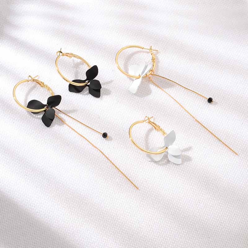 Petal Asymmetric Earrings Fashion Personalized Long Geometric Circle Tassel Eardrop Earrings