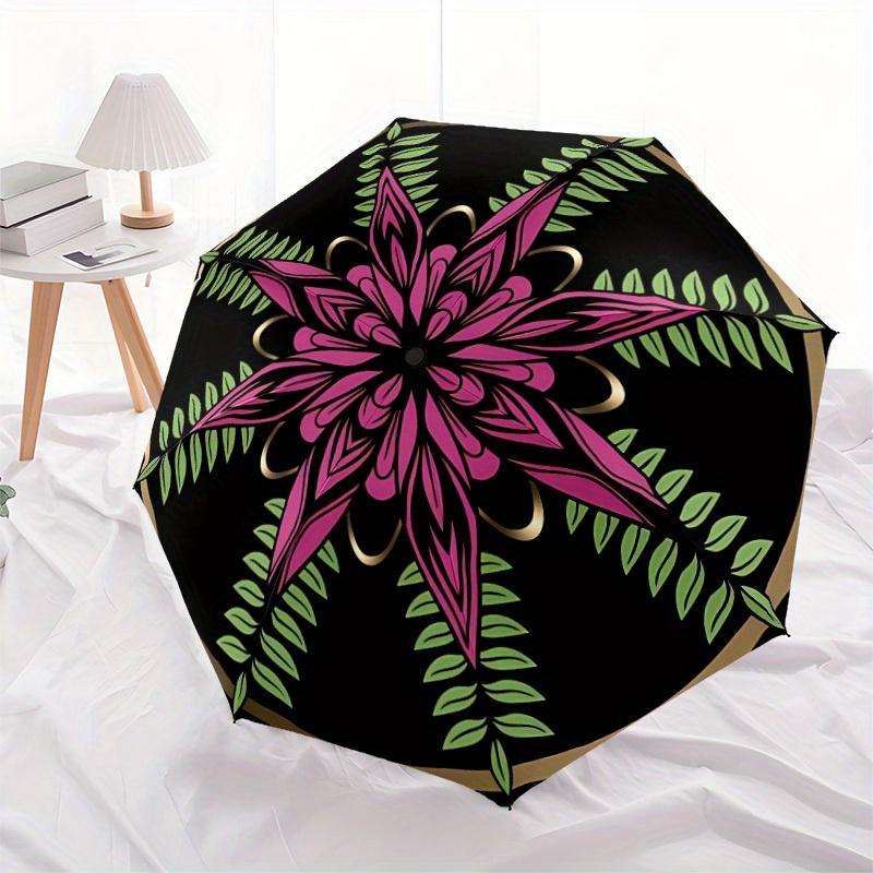 1pc Floral Mandala Automatic Opening/closing umbrella, Reinforced 8-Rib Construction, Compact Travel Umbrella yy250808159