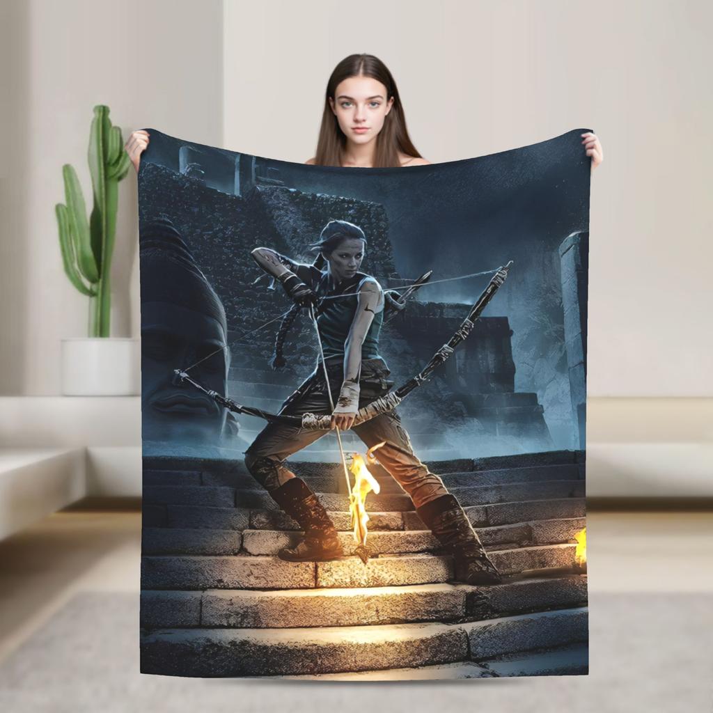 Tomb-Raider Lara Croft Fashion Blanket Survival Video Game Flannel Vintage Breathable Throw Fashion Blanket for Bedding Lounge Winter Travel