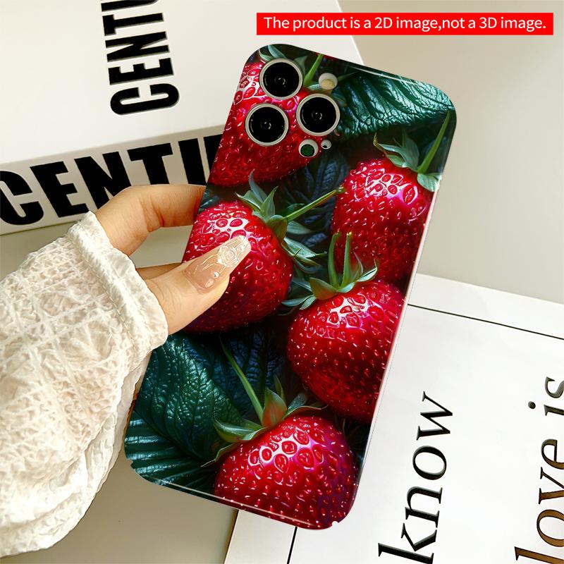 2DFlat Glossy Strawberries on Deep Green Leaves All inclusive film hard iPhone case, compatible with iPhone 18 Pro Max 17 16 15 14 13 12 11