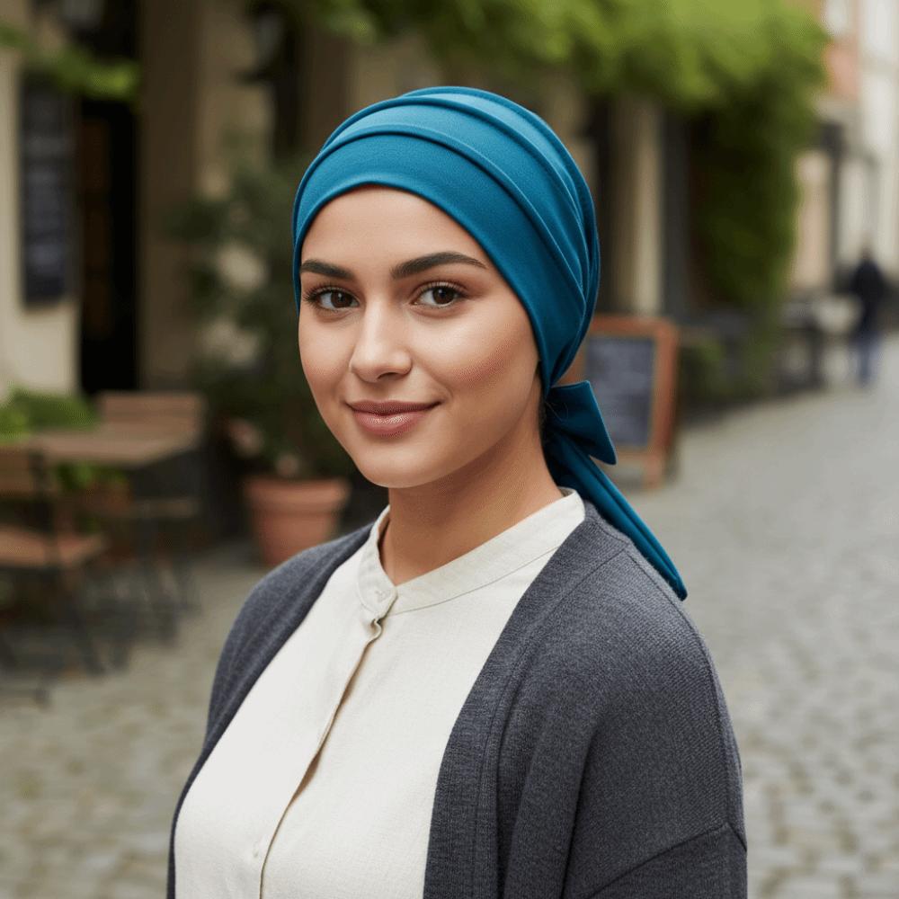 Lightweight Solid Color Headscarf Hat Breathable Stretch Hijab Long Tail Pre-Tied Inner Hat Daily