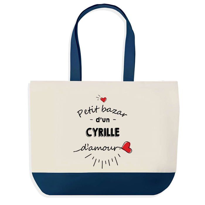 Sac cabas - PLANETEE - Bazar d'un Cyrille d'amour - fond bleu - coton 40x45 cm - grand format