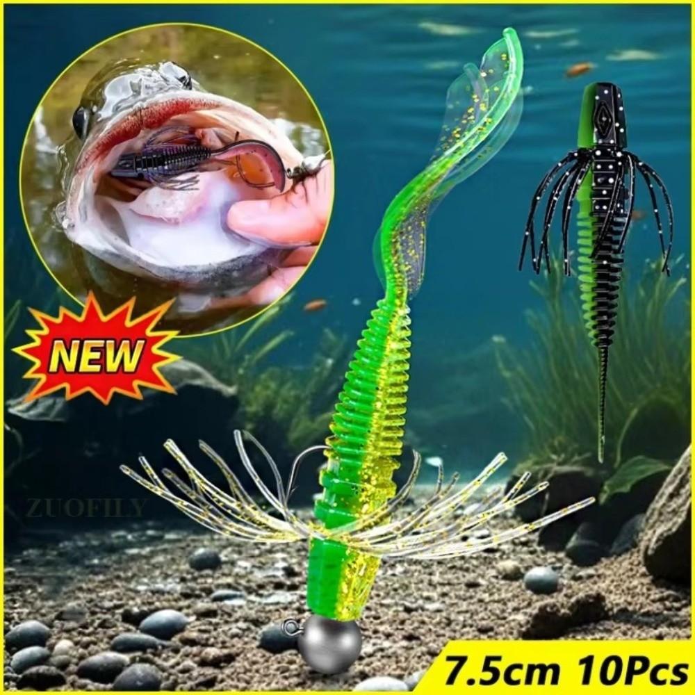 10pcs Set Threaded Light Water Dance Skirt Apron Soft Material Wild Design Needle Tail Swimbait Black Pit Fishing Lure Set