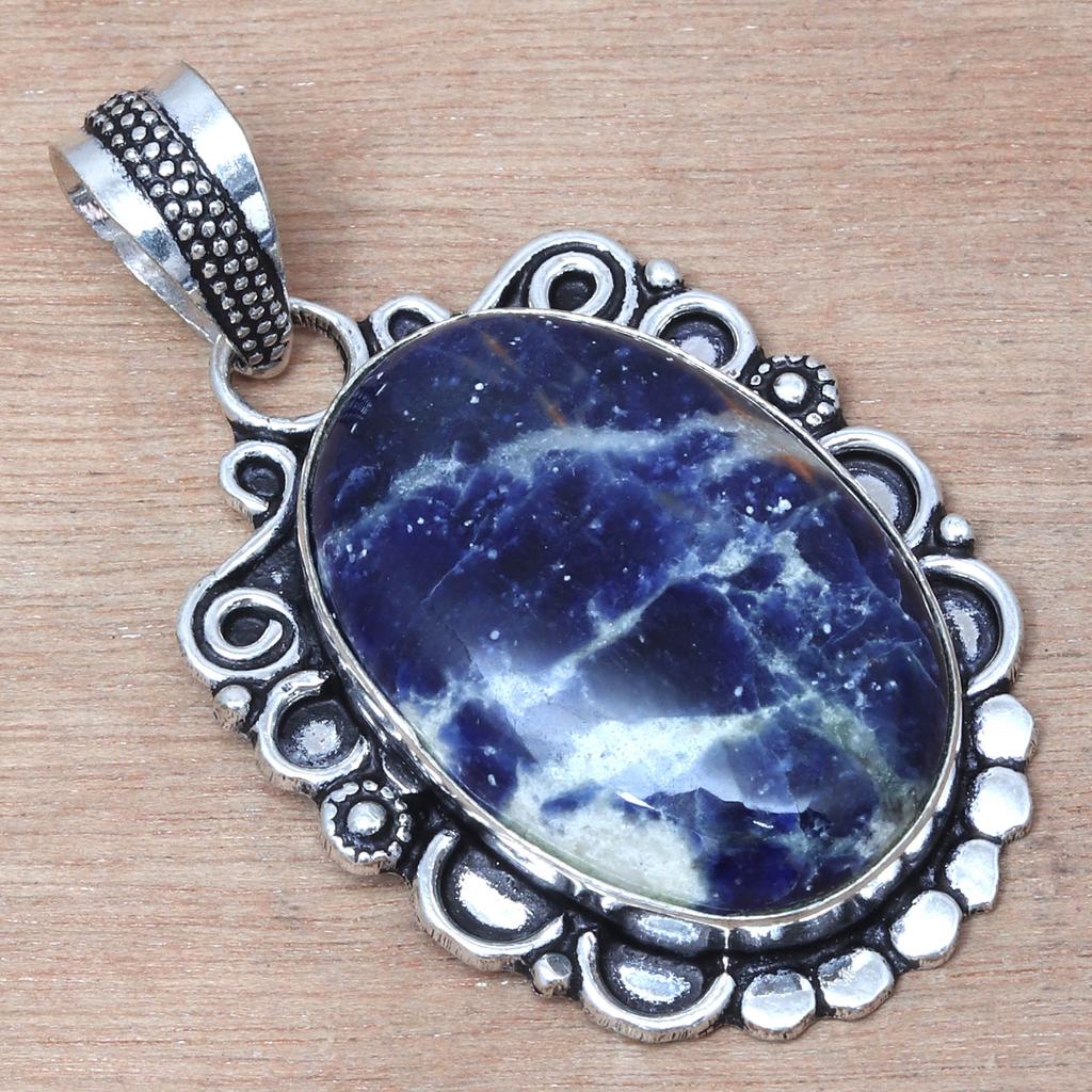 Pendant Blue Sodalite Gemstone Valentine'Day Gift Silver Jewelry 2"