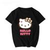Женская новая милая футболка с принтом Hello Kitty, оверсайз, унисекс, тренд для пар, большого размера, свободная, повседневная, с коротким рукавом