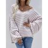 Women's Stripe Knit Pullover Sweaters Long Sleeve Casual Loose Oversized Tops