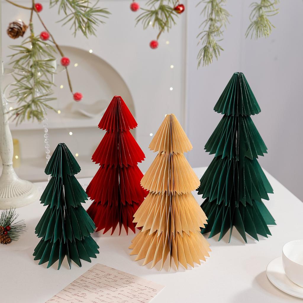 Christmas Decorations Three-dimensional Honeycomb Paper Folding Small Christmas Tree Desktop Ornaments Window Atmosphere Scene Layout