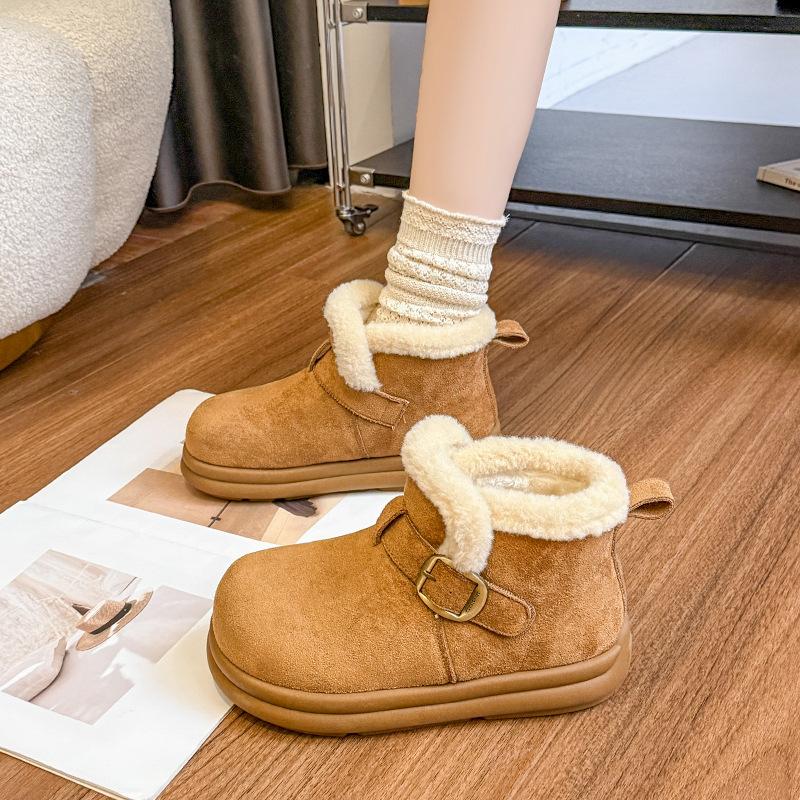 Women's Fashion Lightweight Height-enhancing Thick Soles Winter Warm Fur One Snow Boots Plush Lining Non-slip Casual Sports Cotton Boots Le Fu Shoes