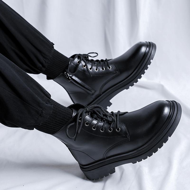 2025 осенне-зимние ботинки Martin с боковой молнией, мужские кожаные туфли средней высоты, осенние британские черные короткие ботинки на платформе 2201-R