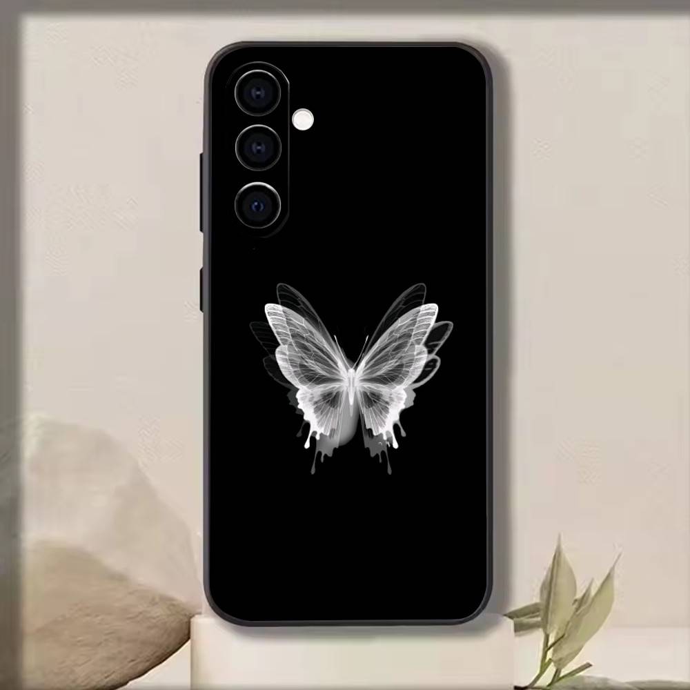 White Butterfly Phone Case For Samsung Galaxy A73,A72,A71,A70,A53,A52,A51,Others Soft Black Cover