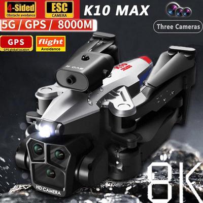 K10Max Мини Дрон 8K Профессиональный трехкамерный широкоугольный GPS четырехсторонний обход препятствий 5G Пульт дистанционного управления Квадрокоптер ECS Игрушечный самолет 8000M