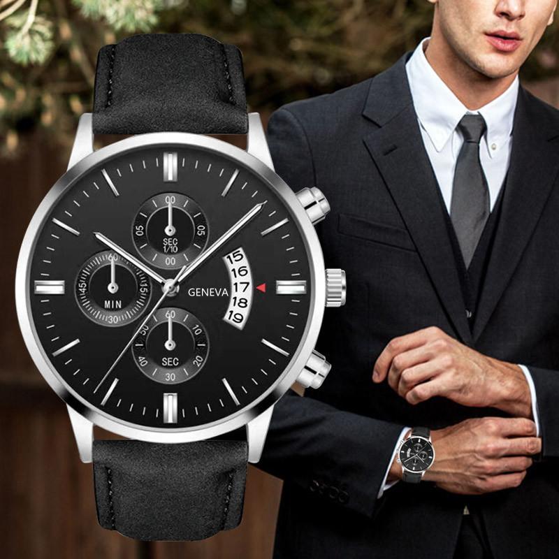 Men'S Fake Three-Eye Belt Calendar Casual Fashion Business Quartz Belt Watch One Piece Delivery