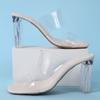 Fashion 2024 Summer New Square Headed Open Toe Transparent Sexy and Comfortable External Wearing Slippers Versatile High Heels