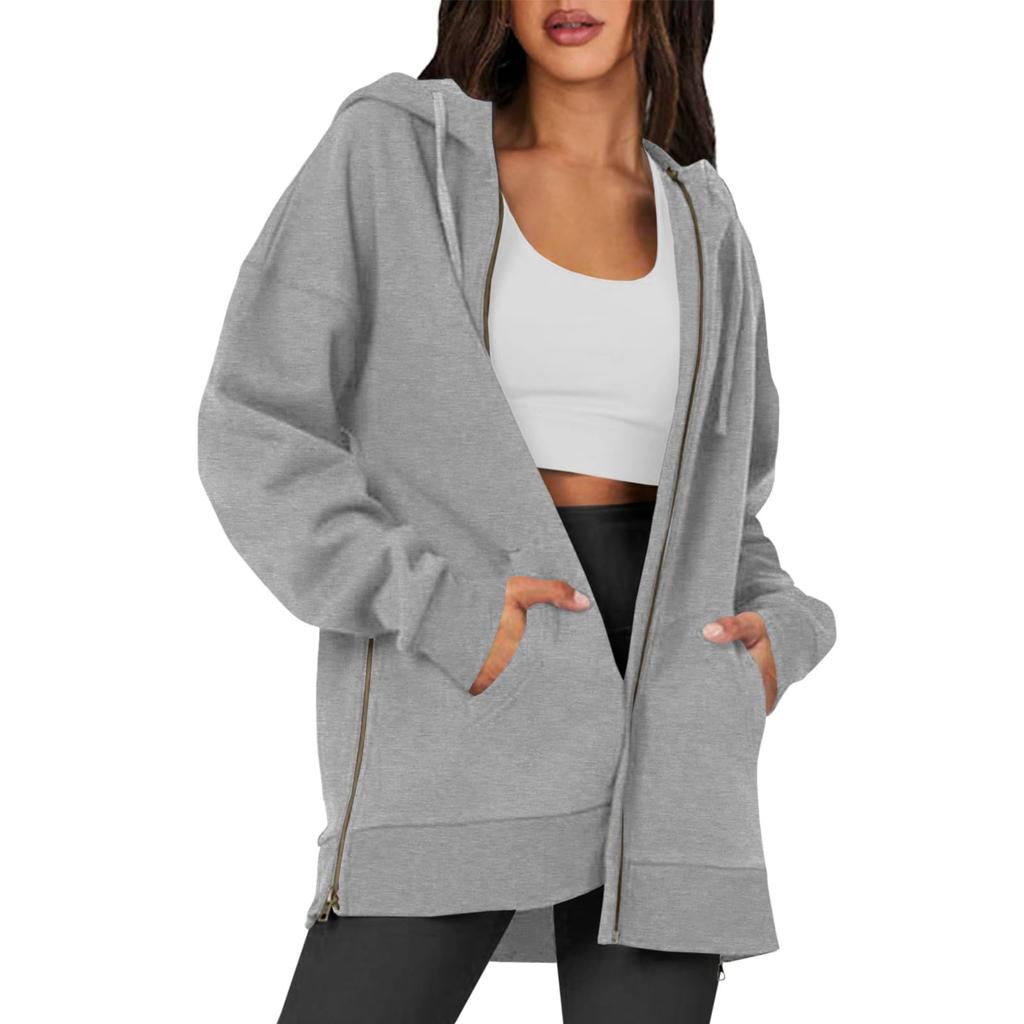 Womens Zip Up Hoodies Long Sleeve Fall Oversized Sweatshirts Jacket With Pockets Fashion Clothes Hoodies For Women