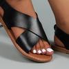 Large Size Cross Strap Flat Sandals Women's Retro Style Wide Band Open Toe Beach Sandals