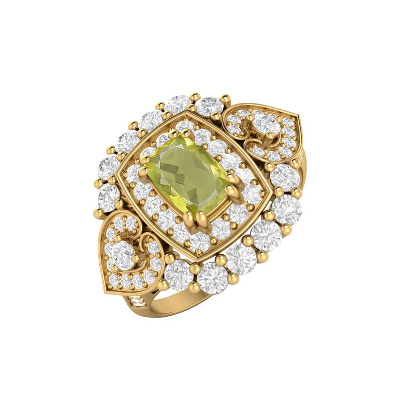 6X4MM Cushion Lemon Quartz Gemstone 925 Sterling Silver Gold Plated Solitaire Halo Women Engagement Ring