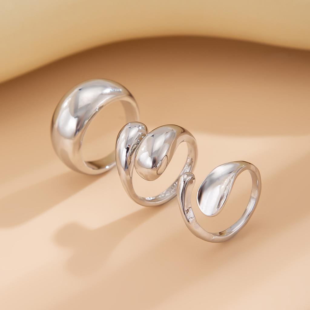 Sweet and Cool Geometric Baroque Pearl Ring Set, Personalized Liquid Metal Glossy Ring