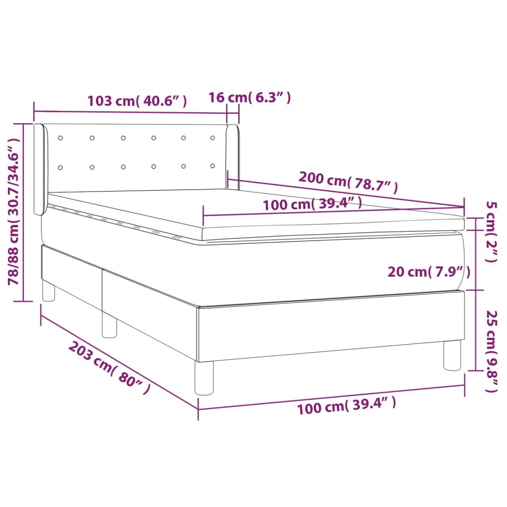Box Spring Bed with Mattress Dark Brown 100 x 200 cm Fabric