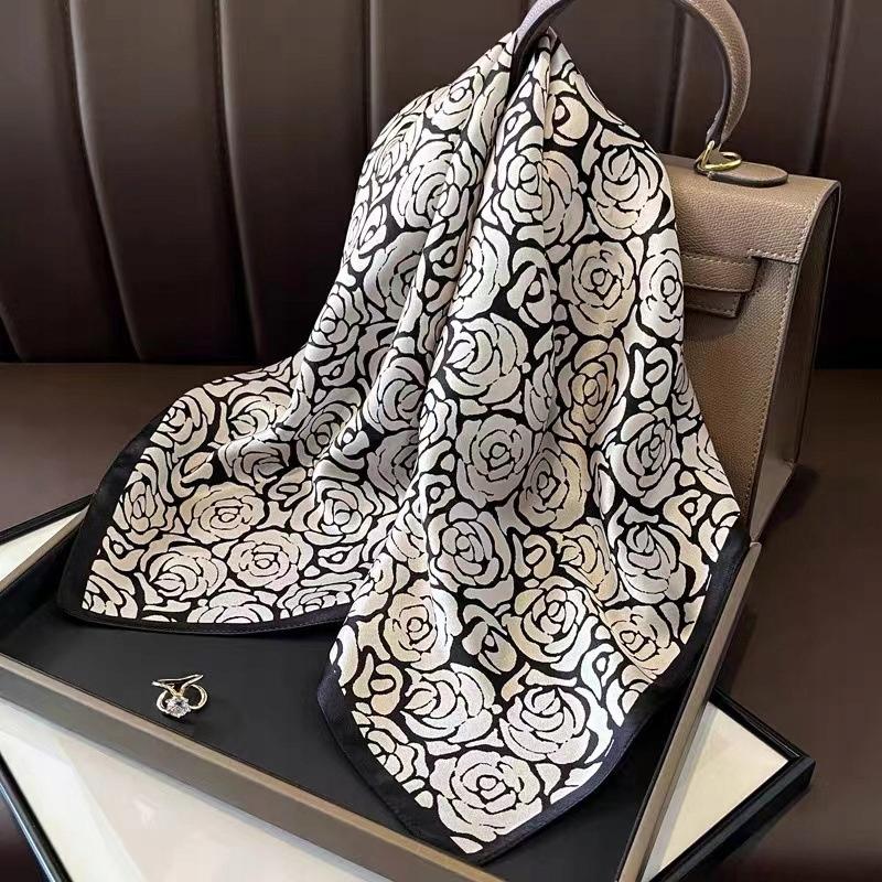 Scarf with print, women' synthetic silk, gift scarf, 70x70