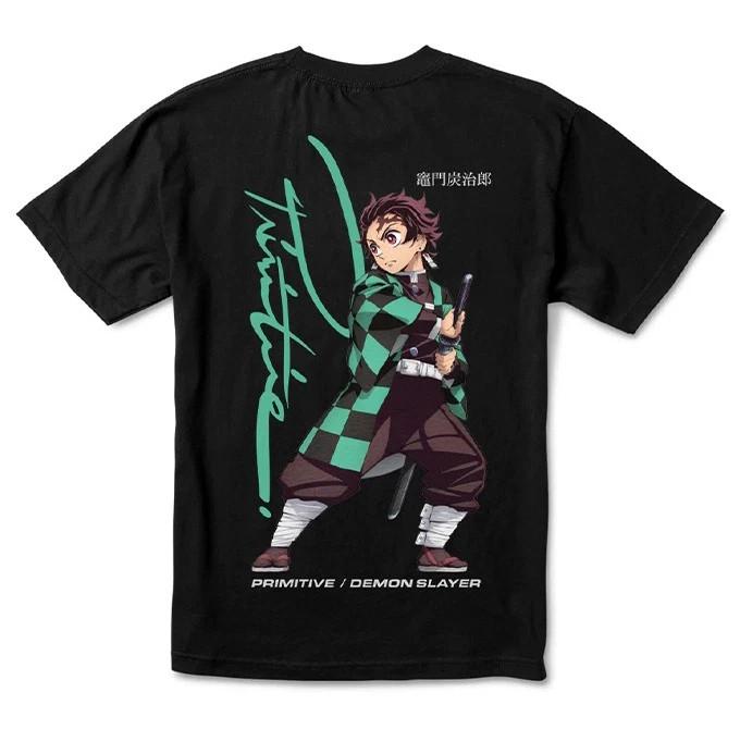 Anime Demon Slayer Kimetsu No Yaiba Primitive Tanjiro Black T-Shirt