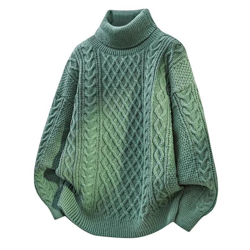 Мужские повседневные свитеры с косами Осень-Зима 2025, однотонный свитер с высоким воротником, мужской трикотажный топ с высоким горлом, мужские флисовые пуловеры