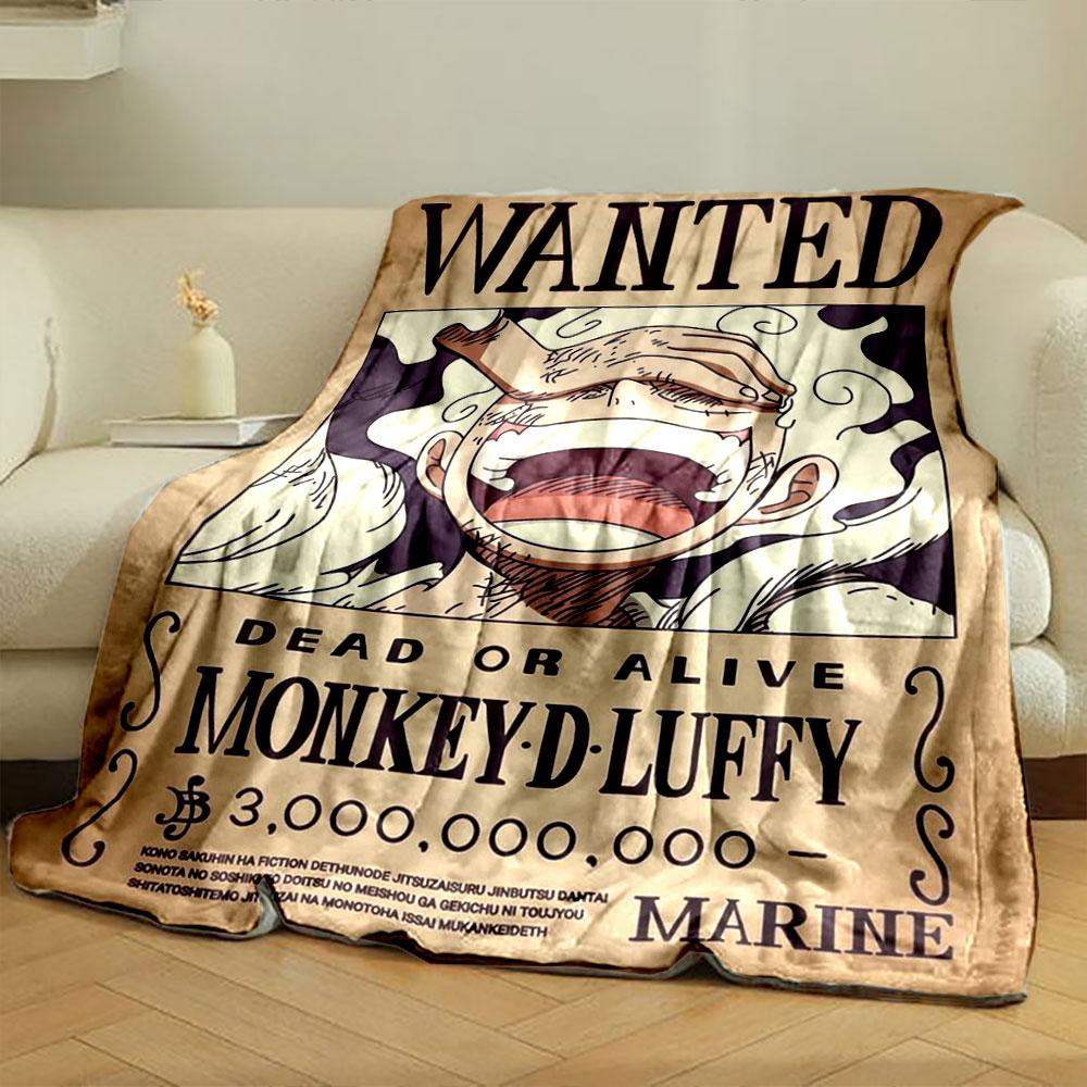 One Piece Anime Themed with Gear 5 Luffy Wanted Poster Design bedroom Blanket for Livingroom Couch lunch break throw for Friend's festival Gift