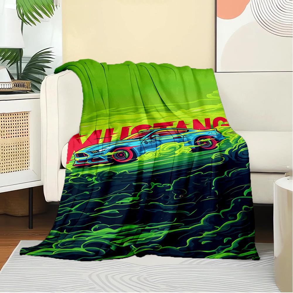 For Mustang,Speed,Artwork-Themed Flannel Blanket, Glam Style, Digital Print, All-Season Comfort, Tear-Resistant, Knitted Craftsmanship, Poly