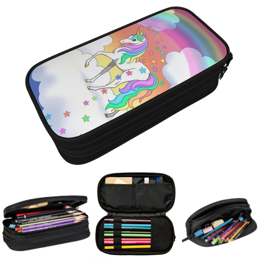 Colorful Cartoon Unicorn Print Pencil Case for Students School Pen Box Pencil Bag Stationery Supplies Pen Holder Bag