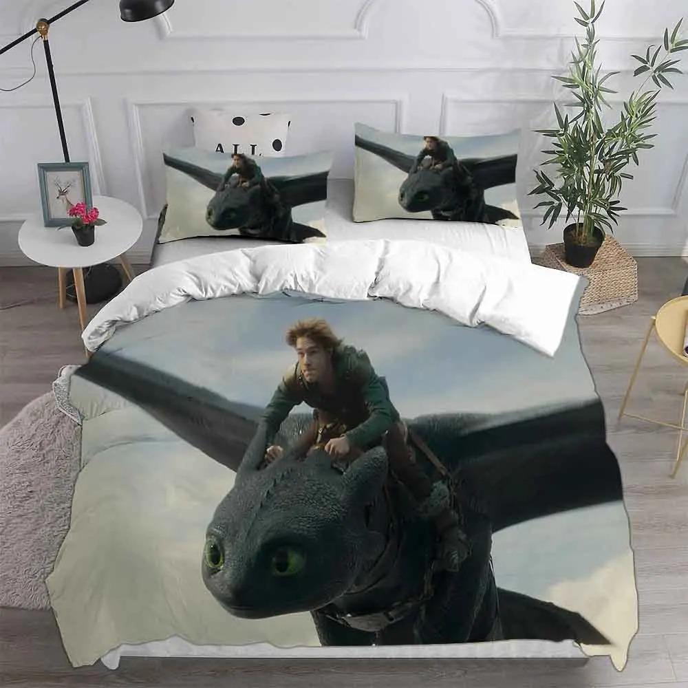Cartoon Train Your Dragon Bedding Sets Exquisite Bed Supplies Set Toothless Duvet Cover Bed Comforter Set Bedding Birthday Gift