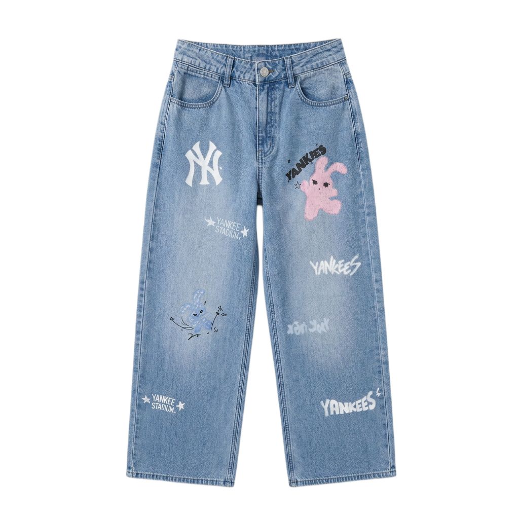 Джинсы с высокой талией и широкими штанинами с принтом New York Yankees для женщин MLB 3FDPG0264-50BLL