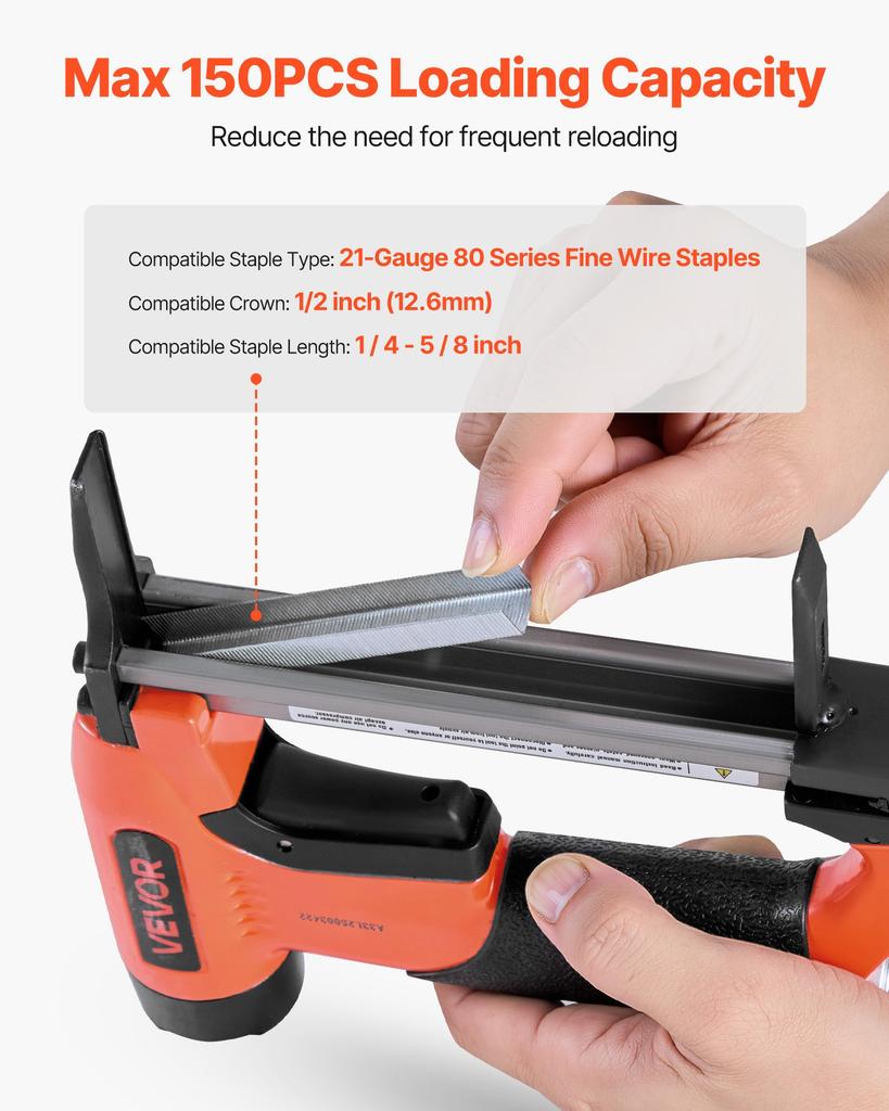 VEVOR Pneumatic Staple Gun, 21 Gauge Long-Nose Upholstery Stapler for 80 Series Fine Wire Staples 12.8mm Crown 6mm-16mm Length
