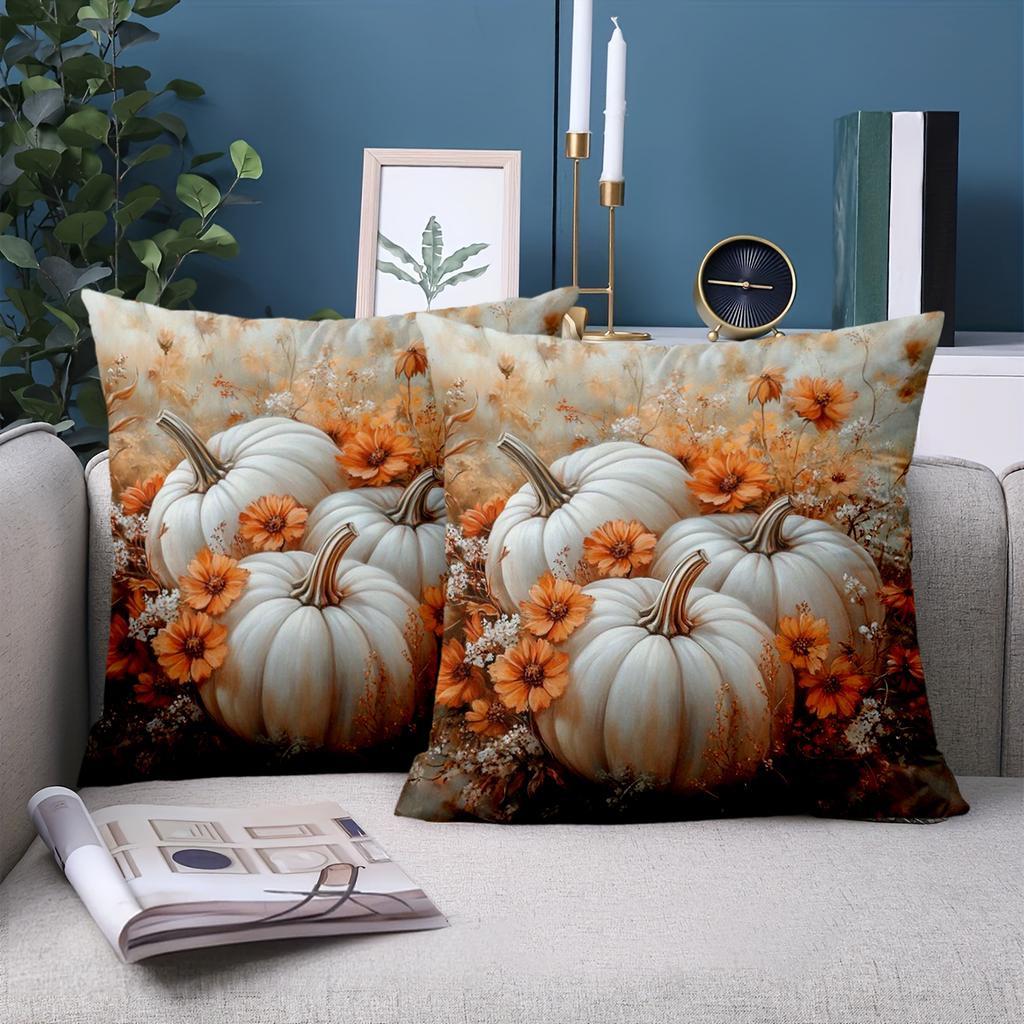 1 Pieces-2D flat printing Autumn Pumpkins And Flowers Decorative Cushions Polyester pillowcase, sofa decorative cushion cov