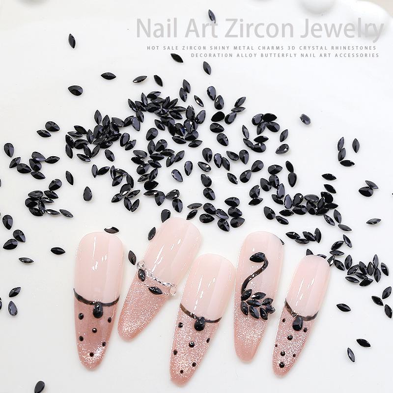 Black Swan Zirconia Nail Art: Mini Flat-Back Water Drop & Horse Eye Rhinestones, Press-On Accessories