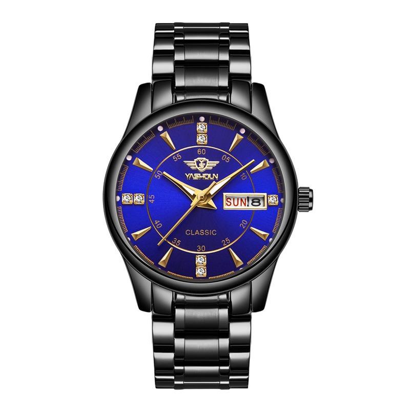 Мужские часы модные деловые часы от ведущего бренда с двойным календарем, люминесцентные, водонепроницаемые, кварцевые