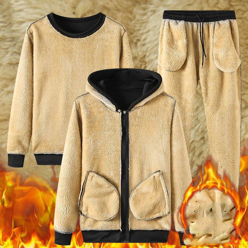 Мужские комплекты для бега с капюшоном, толстовки, куртка + брюки, повседневная спортивная одежда, спортивные костюмы, зимний толстый теплый спортивный костюм из овечьей шерсти