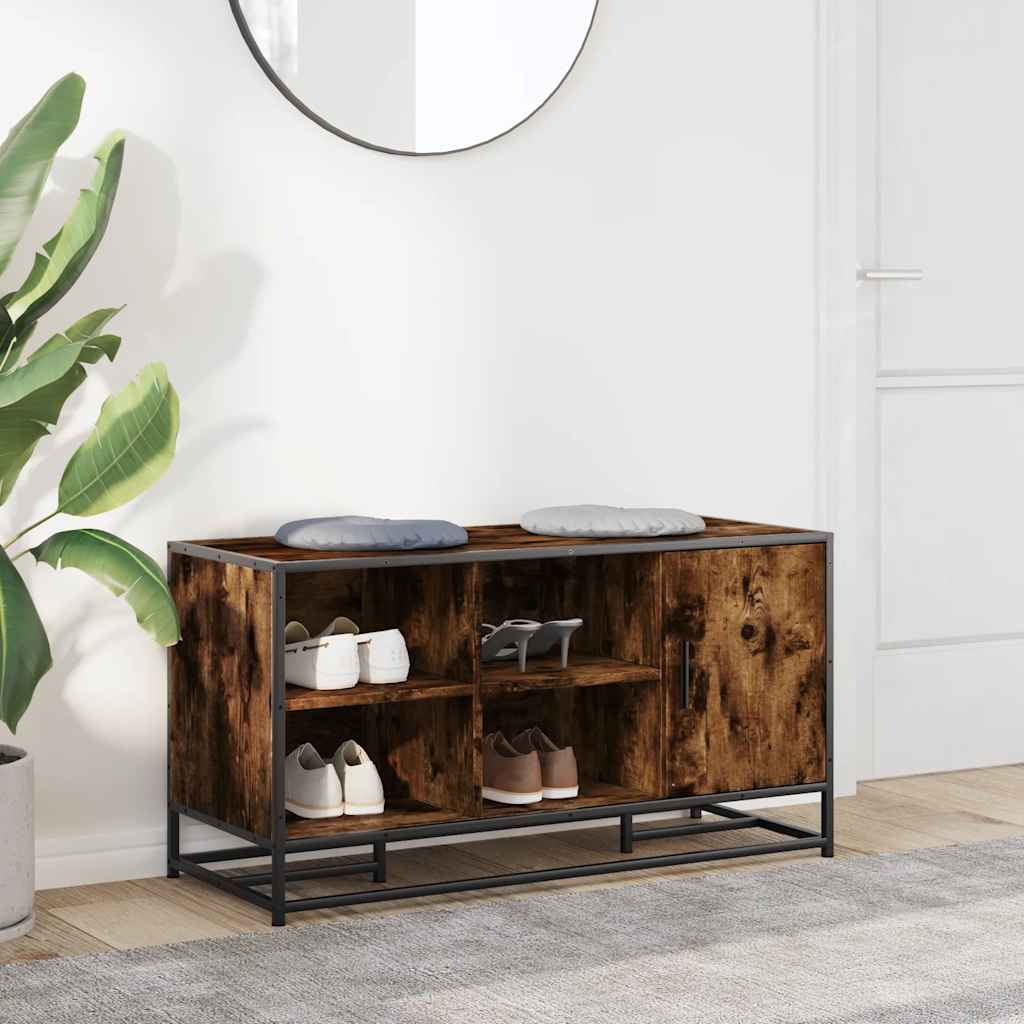 Shoe Bench Smoked Oak 100 x 40 x 53.5 cm Wood Based Panel and Metal