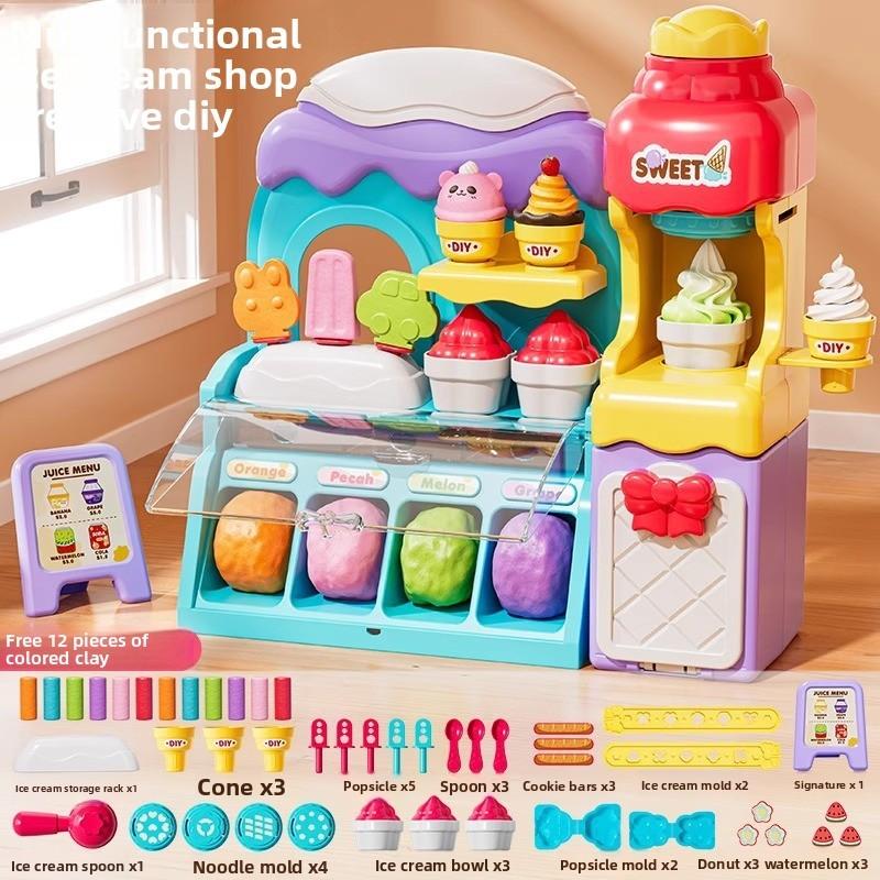 Children Play Ice Cream Maker Toy With Colorful Clay For Creative Fun And Parent Child Interaction