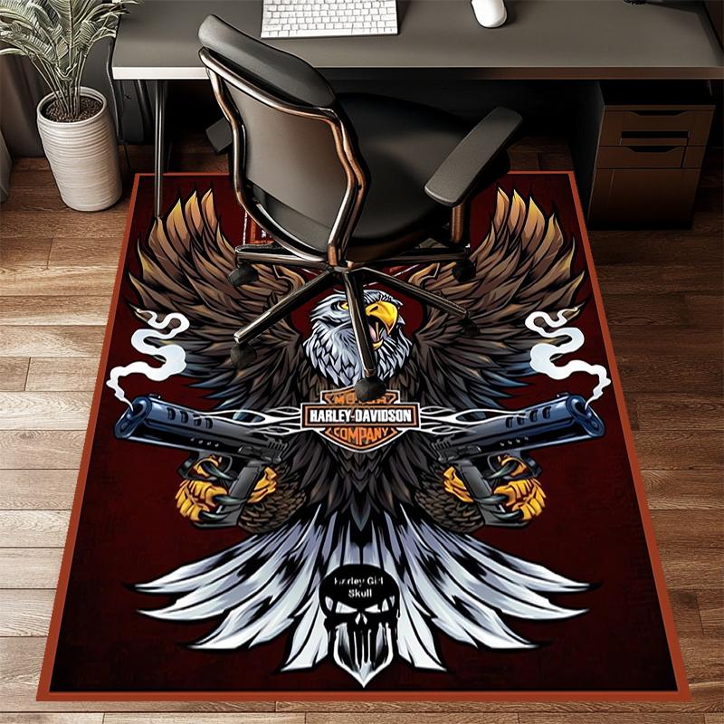 Vintage Motorcycle Polyester Carpet, Soft Indoor Mat for Office Chair, Living Room, Computer Desk - Decorative Home Office Rug Design