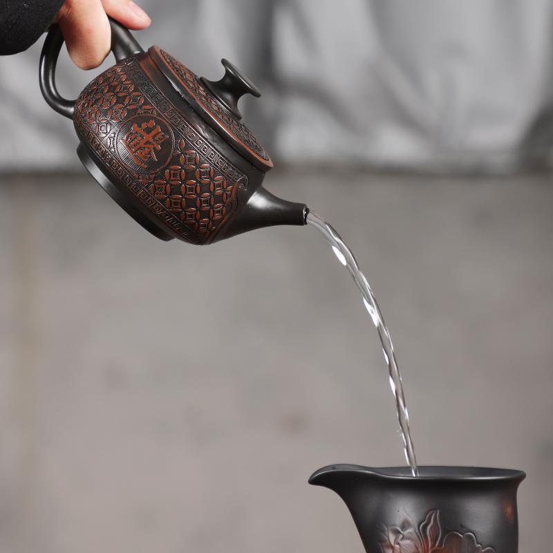 285 мл Фиолетовый Керамика Винтажный Ручной Работы Чайник Керамический Резной Чайник Кунг-Фу Одиночный Чайник Пуэр Чайные Наборы Для Заваривания Чайника Китайский Чайник