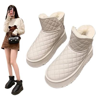 Модные женские зимние ботинки бежево-черного цвета зимние теплые плюшевые ботинки женская зимняя повседневная обувь женские ботильоны туфли на платформе