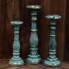 Wooden Candlestick Holder Medium Turquoise Gold