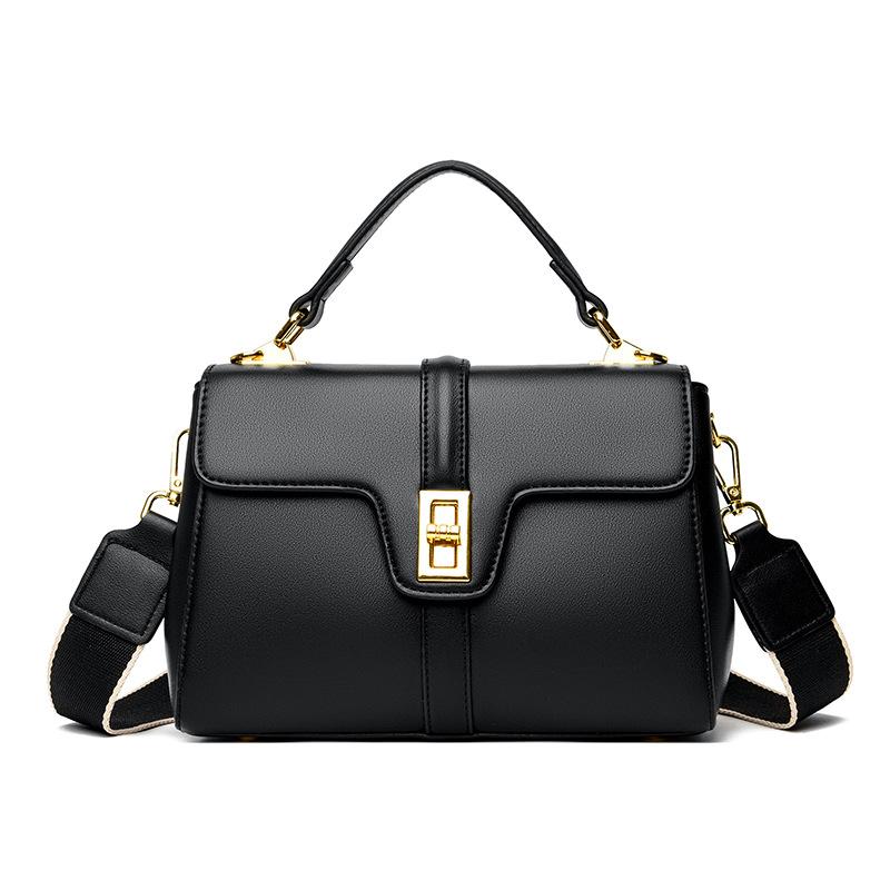 Fashion Lock Shoulder Bag Women's Handbag Solid Color Retro Simple Crossbody Bag Shoulder Strap Commuter