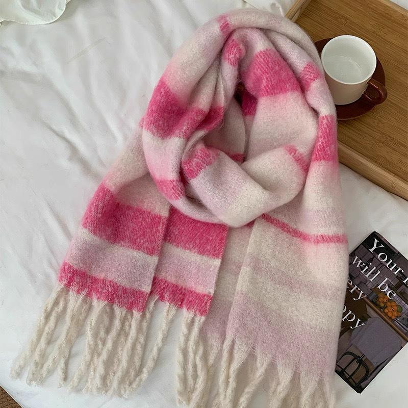 Meiraid Women's Striped Scarf: Warm, Thickened, Versatile Neckwear for Autumn and Winter