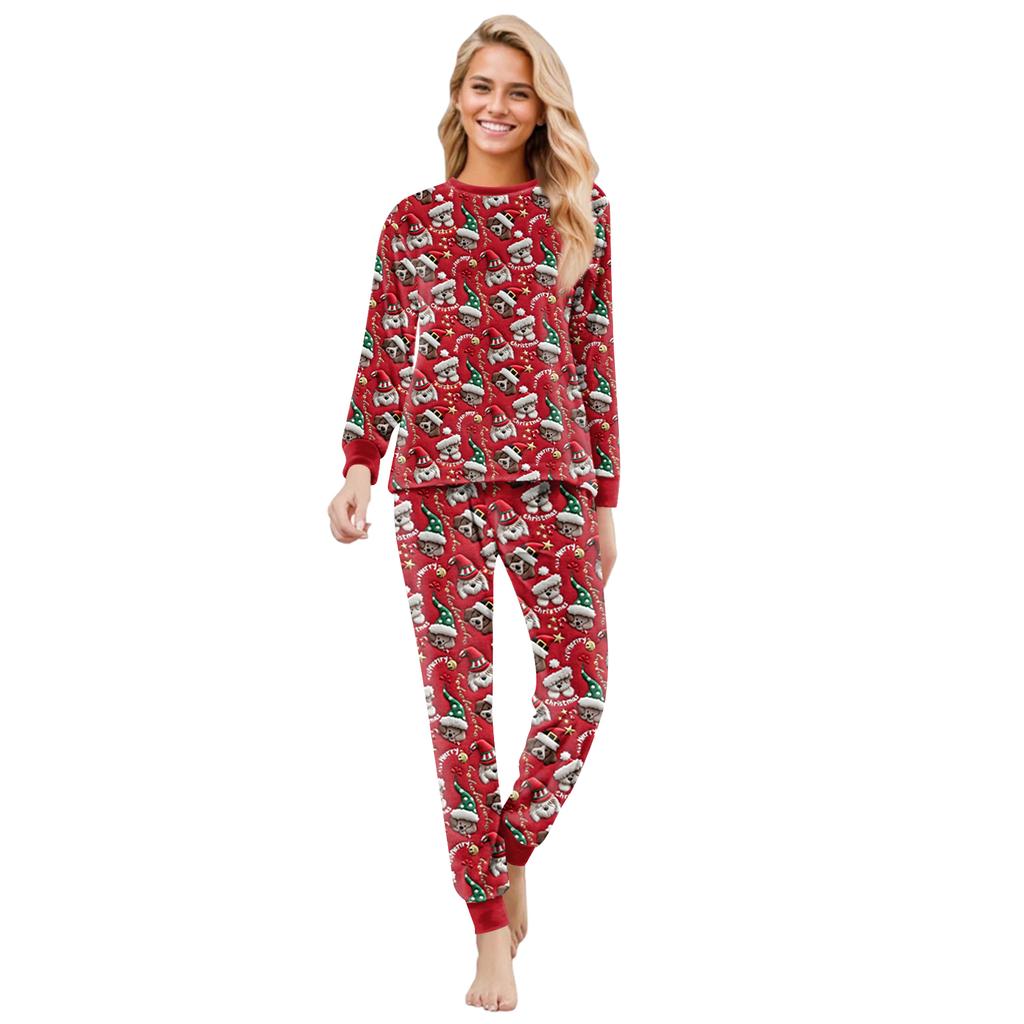 Matching Family Christmas Print Flannel Homewear Set Long-Sleeve Top And Pants