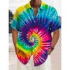 Men's Tie Dye Shirt Button Up Shirt Short Sleeve Tropical Fashion Streetwear Street Daily Going Out Summer Spring Turndown Print